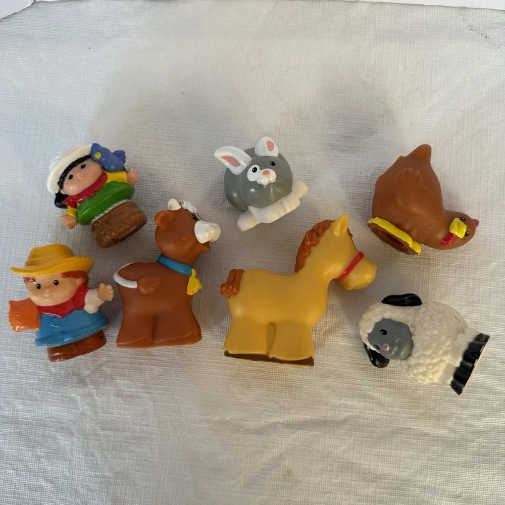 Fisher Price Little People Lot Of 9 KJ925 ANIMALS SOUNDS FARM Figures Apples Hay